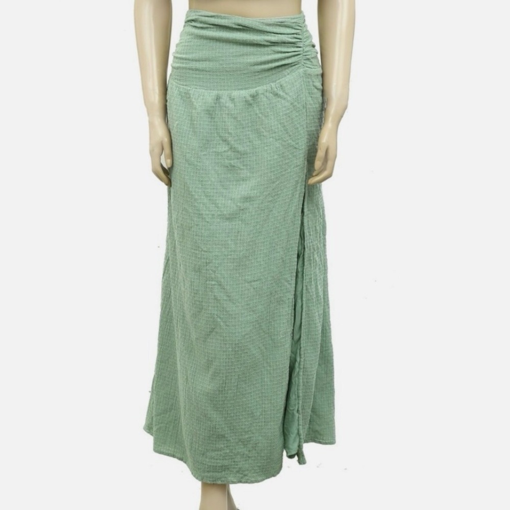 Free People - Light Green - Full Length Maxi Linen Skirt - Elastic Waist - - Picture 12 of 13